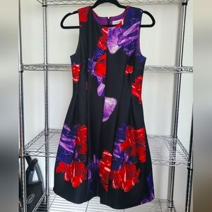 Black Calvin Klein sleeveless floral print dress size 6